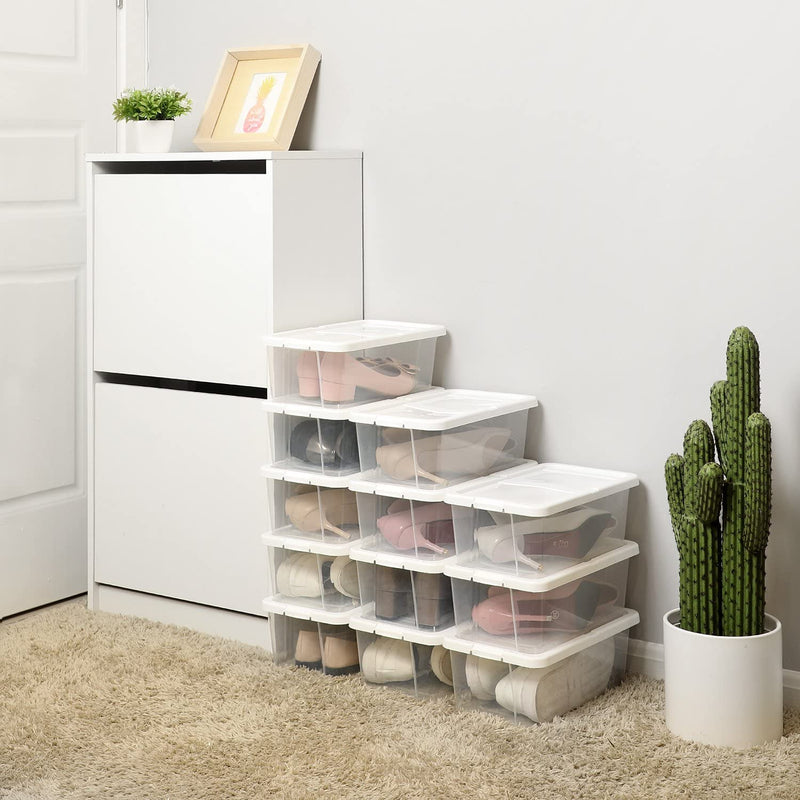 Shoe Storage Boxes Transparent Design With Plastic Lid Set of 12
