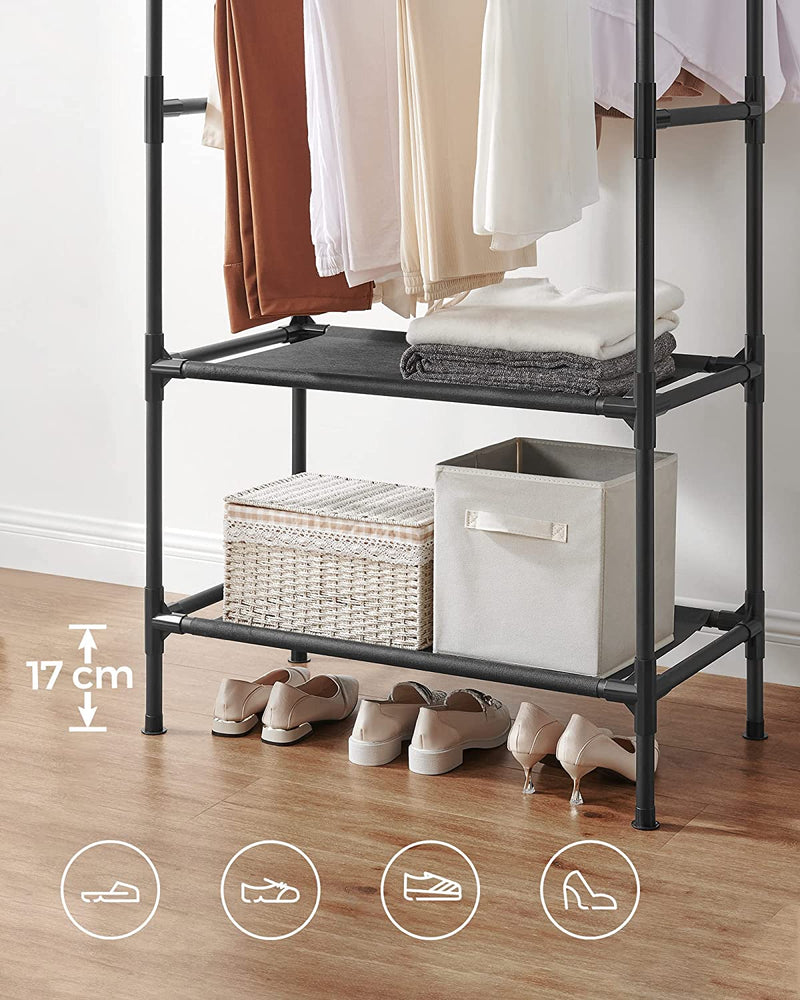 Clothes Rack Metal with 2 Clothes Rails - Black