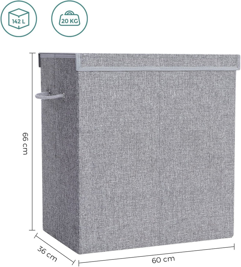 Laundry Basket 142L with Magnetic Lid -  Light Grey