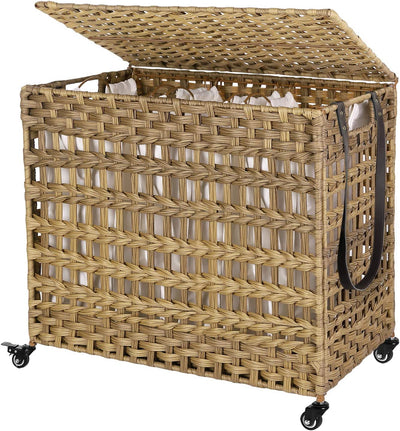 Rattan Laundry Hamper with Wheels 140L - Natural