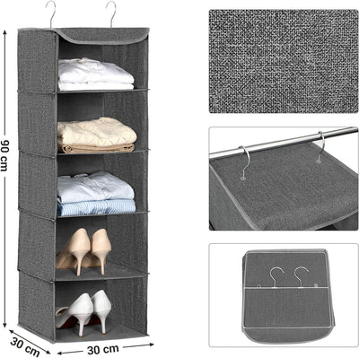 Hanging Wardrobe Storage Clothes Organiser With Metal Hooks