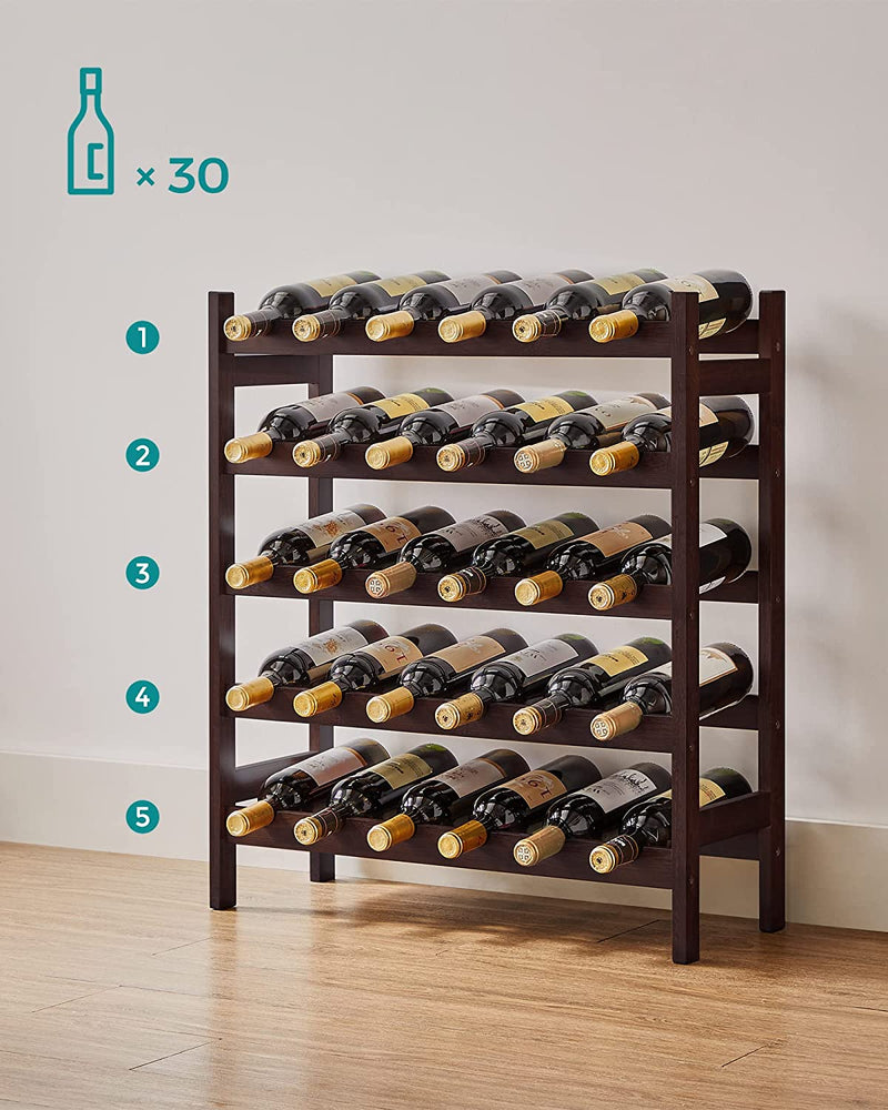 5 Tier Bamboo Wine Rack 30 Bottles