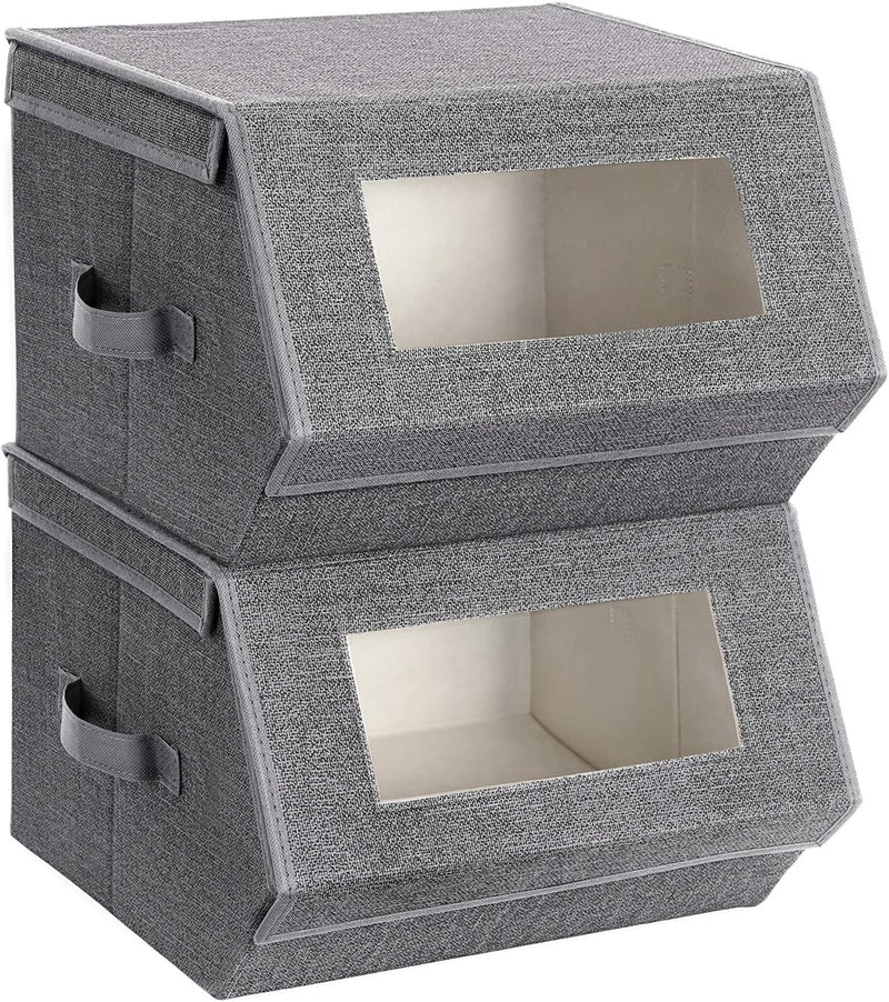 Stackable Storage Bins with Magnetic Lid Grey (Set of 2)