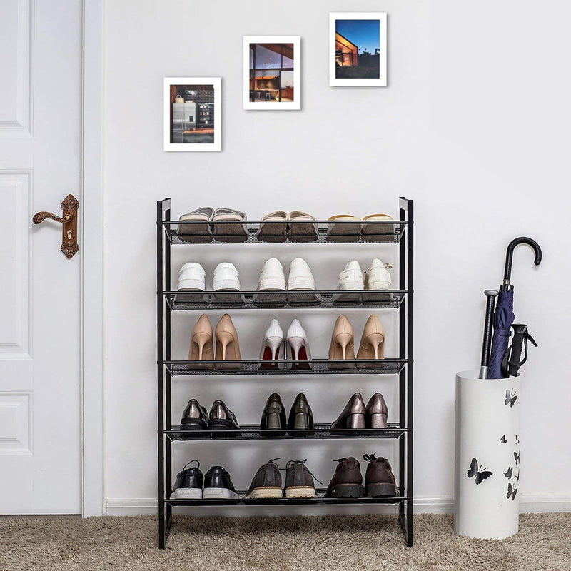 5 Tier Metal Mesh Shoe Rack with Flat Angled Shelves