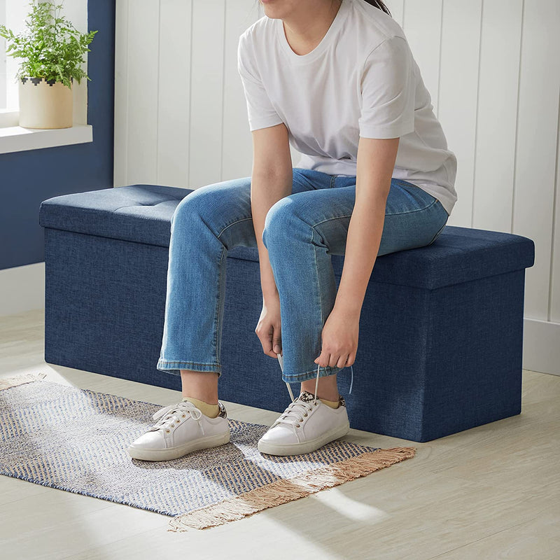 Storage Ottoman Bench Fabric Large - Navy Blue