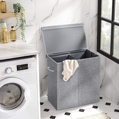 Laundry Basket 142L with Magnetic Lid -  Light Grey