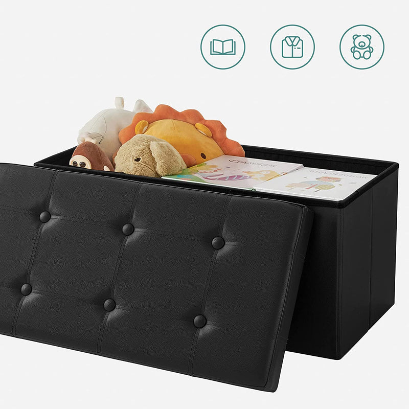 Storage Ottoman Bench Leather Medium - Black