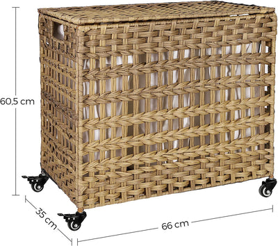 Rattan Laundry Hamper with Wheels 140L - Natural