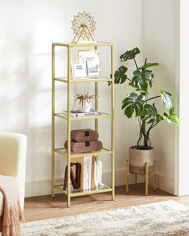 Vasagle Nyla 5-Tier Ladder Tempered Glass Display Storage Bookshelf - Gold