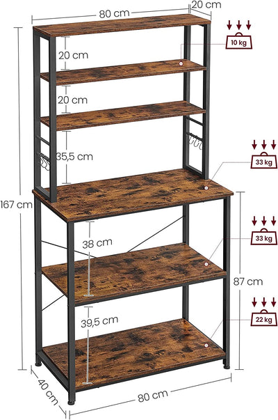 Vasagle Kitchen Utility Storage Shelf 40 x 80 x 167 cm - Brown