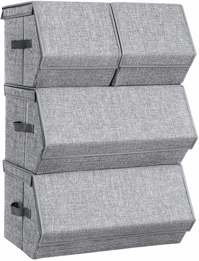 Storage Boxes with Lids Grey (Set of 4)