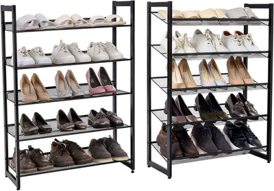 5 Tier Metal Mesh Shoe Rack with Flat Angled Shelves