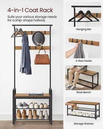 Vasagle Cambrie Hallway Storage Coat Rack - Walnut & Black