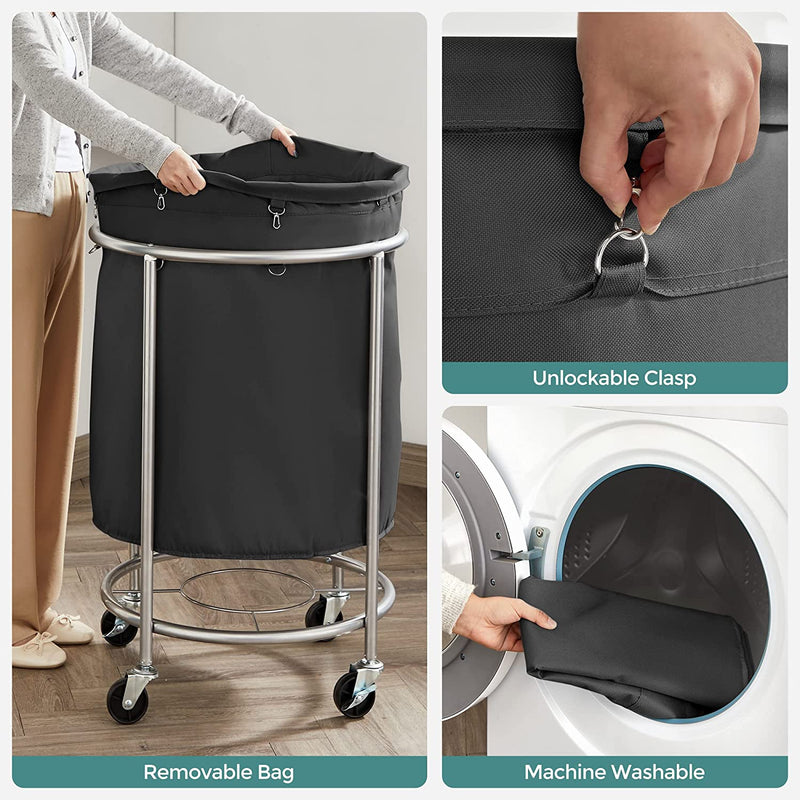 Rolling Laundry Basket with Wheels - Black