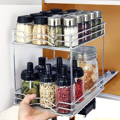 2-Tier Pull Out Spice Rack Organiser for Kitchen Cabinet