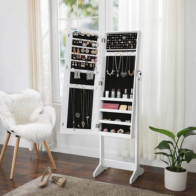 Jewellery Cabinet Organiser With Mirror - White