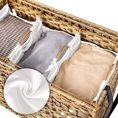 Rattan Laundry Hamper with Wheels 140L - Natural