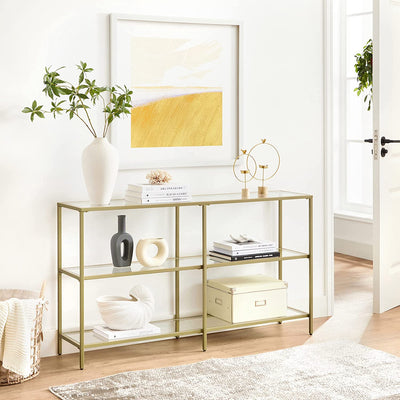 Vasagle Nyla Console Table Tempered Glass Storage Display Shelf - Gold