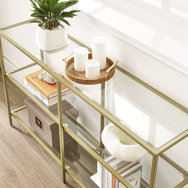 Vasagle Nyla Console Table Tempered Glass Storage Display Shelf - Gold