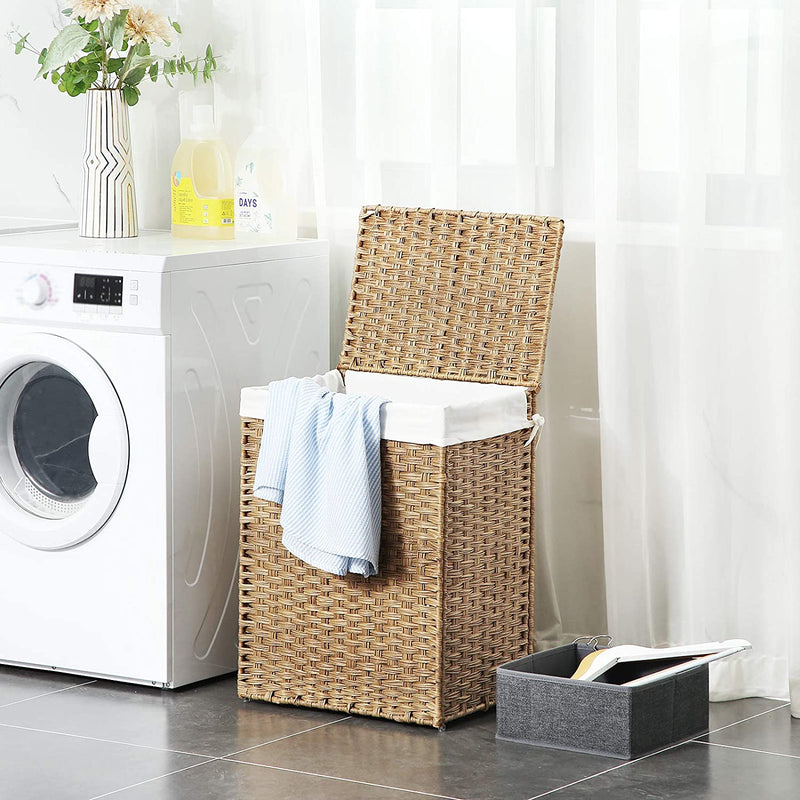 Rattan Laundry Basket 90L With Removable Liner Bag - Natural