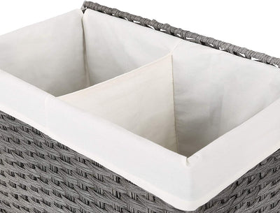 Rattan Divided Laundry Basket 110L with Removable Liner Bag - Grey