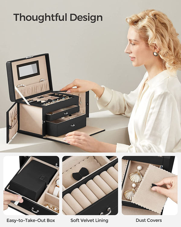 Jewellery Organiser With Mirror - Black