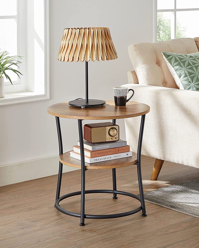 Vasagle Karla Side Table With 2 Shelves -Rustic Walnut