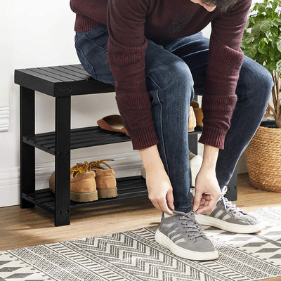 3 Tier Bamboo Shoe Storage Rack - Black