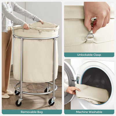 Rolling Laundry Basket with Wheels - Cream