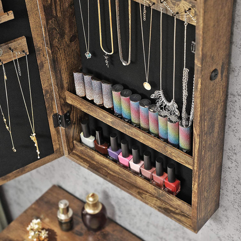 Wall-Mounted Jewellery Cabinet Armoire with Mirror - Industrial Style