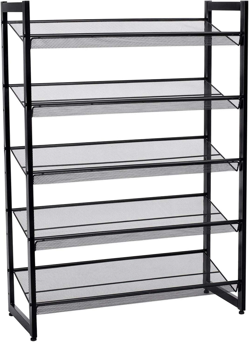 5 Tier Metal Mesh Shoe Rack with Flat Angled Shelves