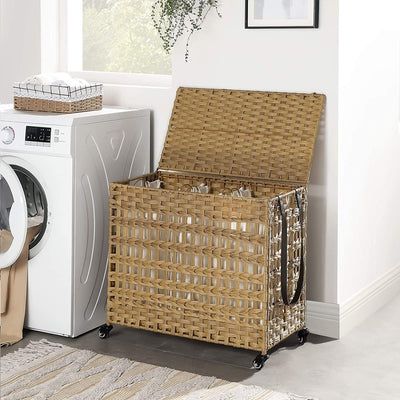 Rattan Laundry Hamper with Wheels 140L - Natural