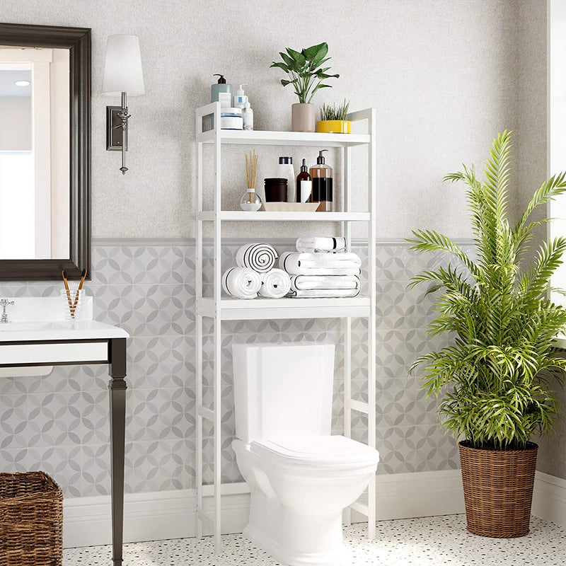 Bathroom Laundry Room Storage Bamboo Shelf (White)