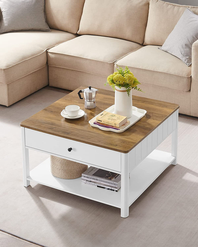 Vasagle Coffee Table With 2 Large Drawers 80 x 80 x 45 cm