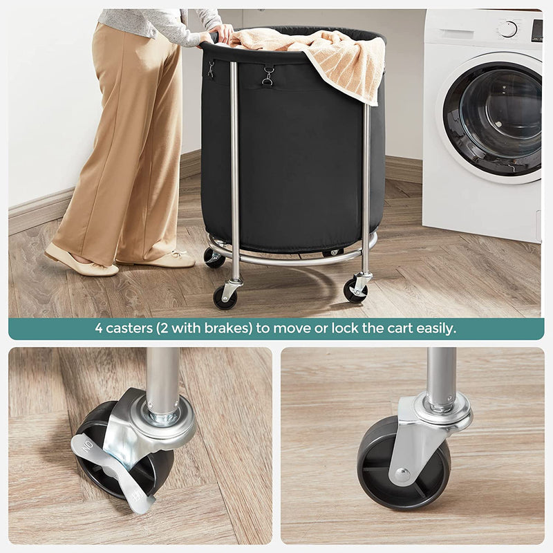 Rolling Laundry Basket with Wheels - Black