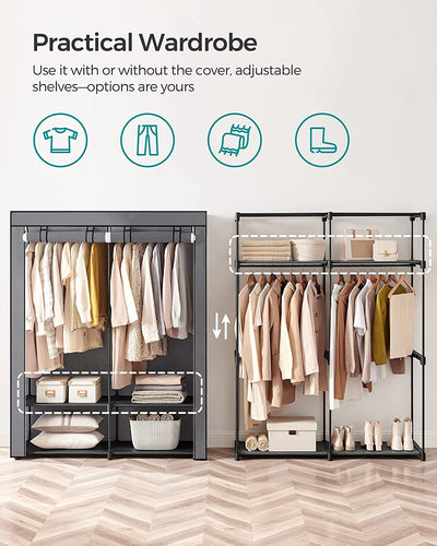 Portable Wardrobe with 2 Hanging Rods - Grey
