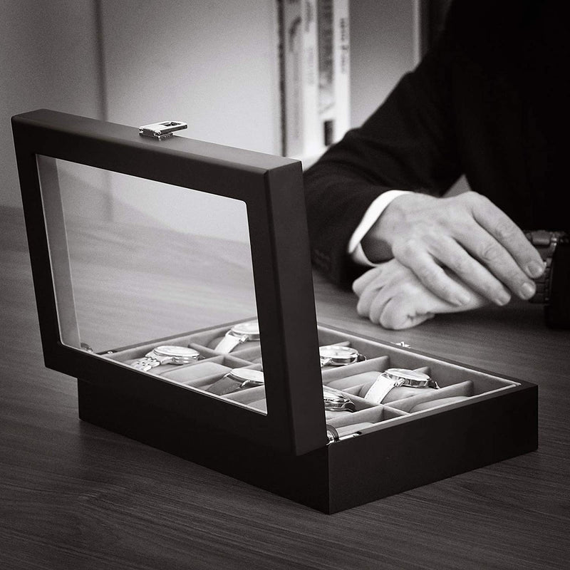 12-Slot Watch Box With Glass Lid