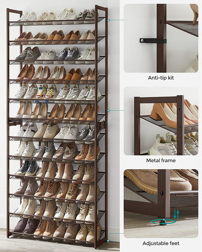 12 Tier Metal Stackable Shoe Rack - Brown