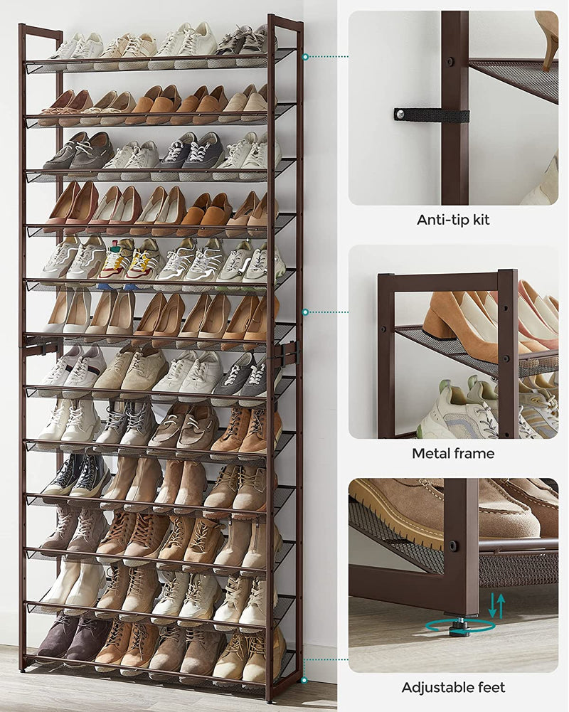 12 Tier Metal Stackable Shoe Rack - Brown