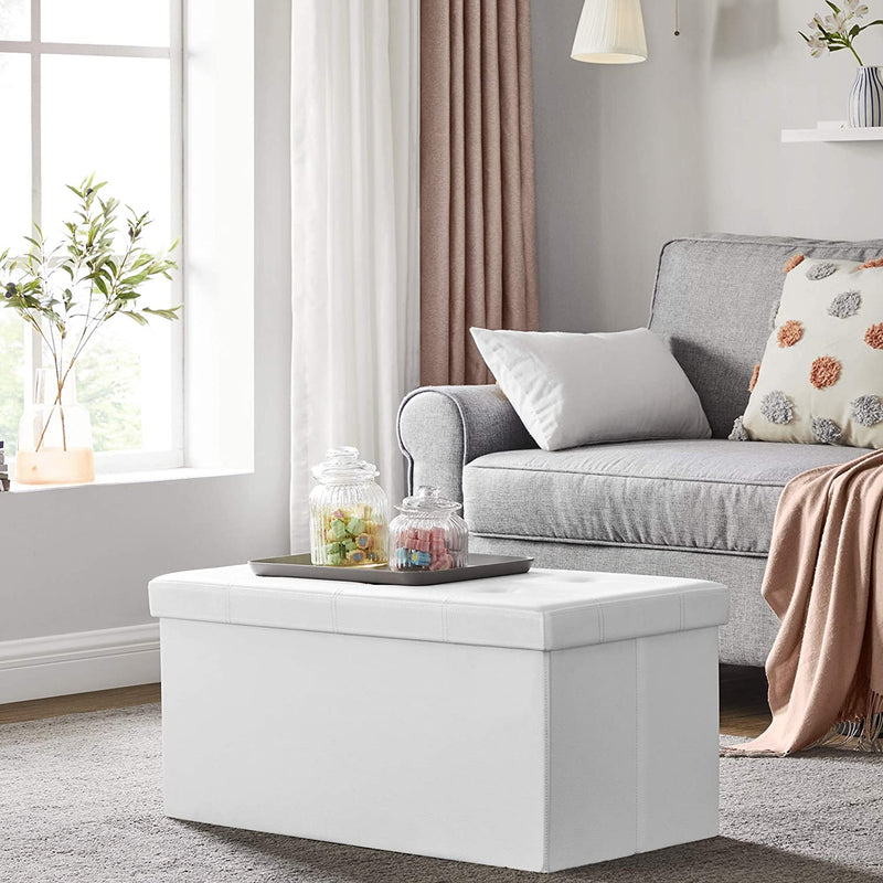 Storage Ottoman Bench Leather Medium - White