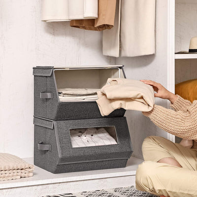 Stackable Storage Bins with Magnetic Lid Grey (Set of 2)