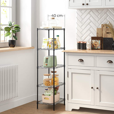 5-Tier Adjustable Wire Metal Kitchen Shelves - Black