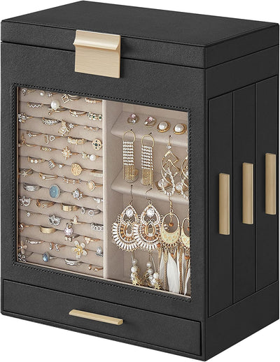 Jewellery Box With Glass Window- Black