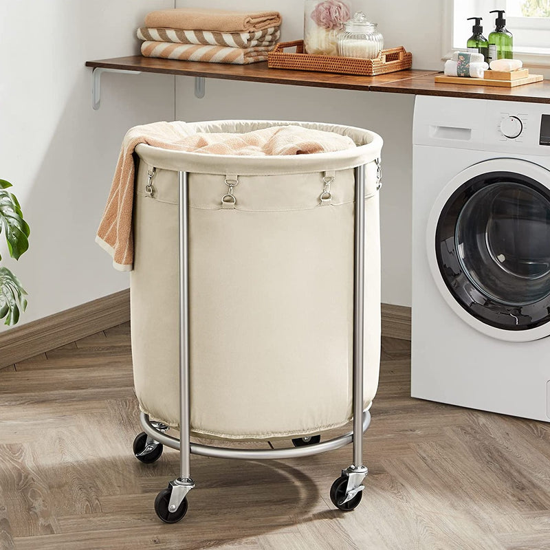 Rolling Laundry Basket with Wheels - Cream