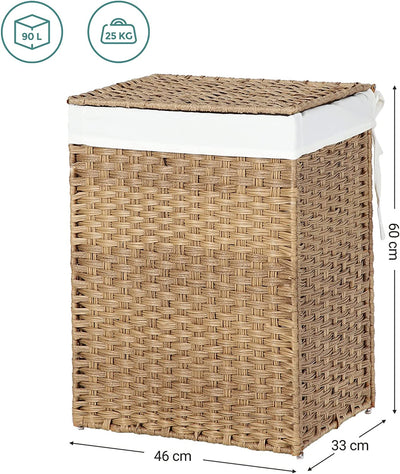 Rattan Laundry Basket 90L With Removable Liner Bag - Natural