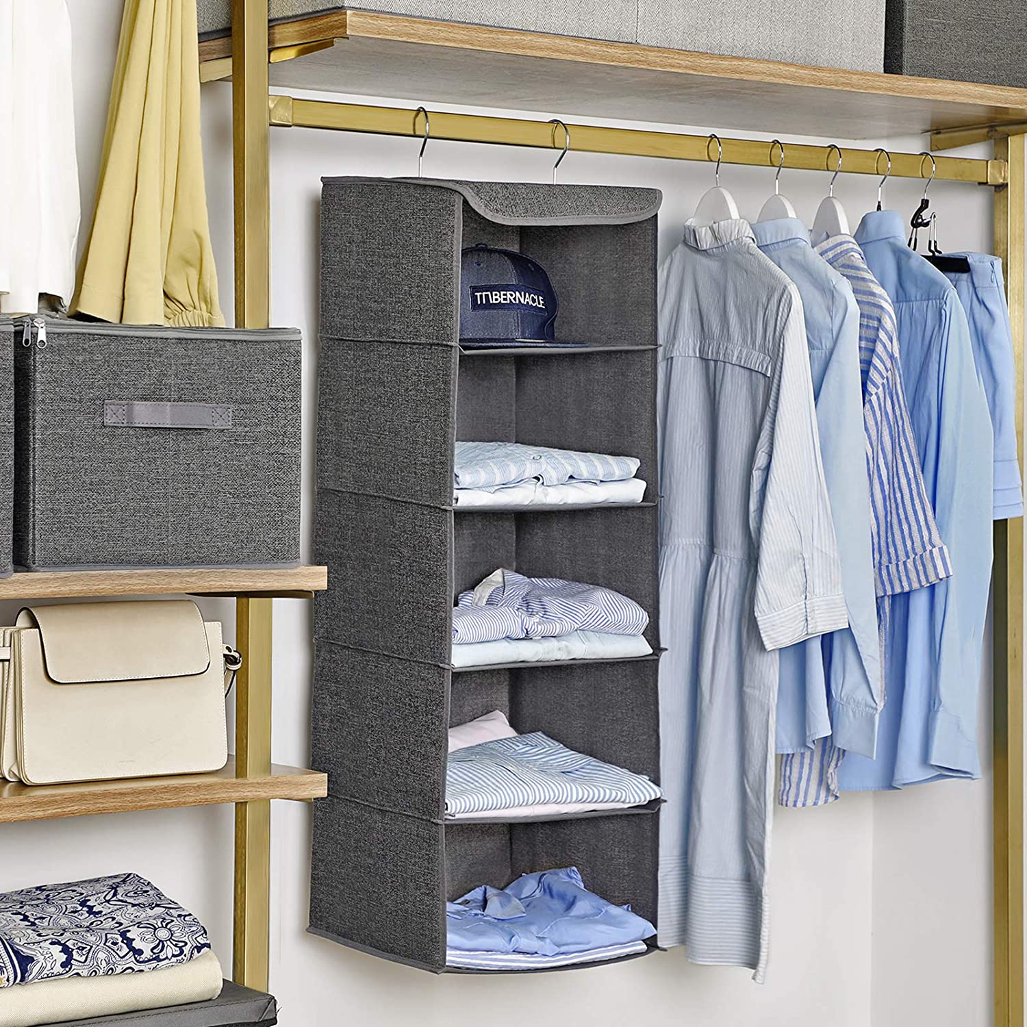 Hanging Wardrobe Storage Clothes Organiser With Metal Hooks – Space General