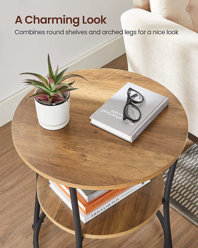 Vasagle Karla Side Table With 2 Shelves -Rustic Walnut