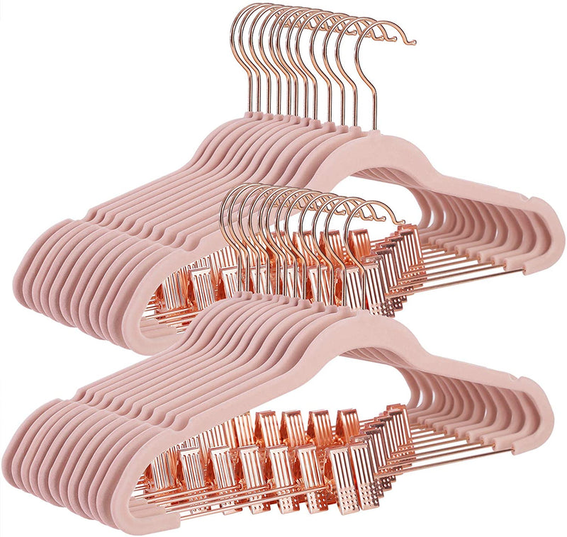 Velvet Coat Hangers With Movable Clips Rose Gold (Set of 24)