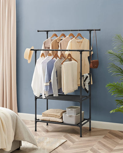 Clothes Rack Metal with 2 Clothes Rails - Black