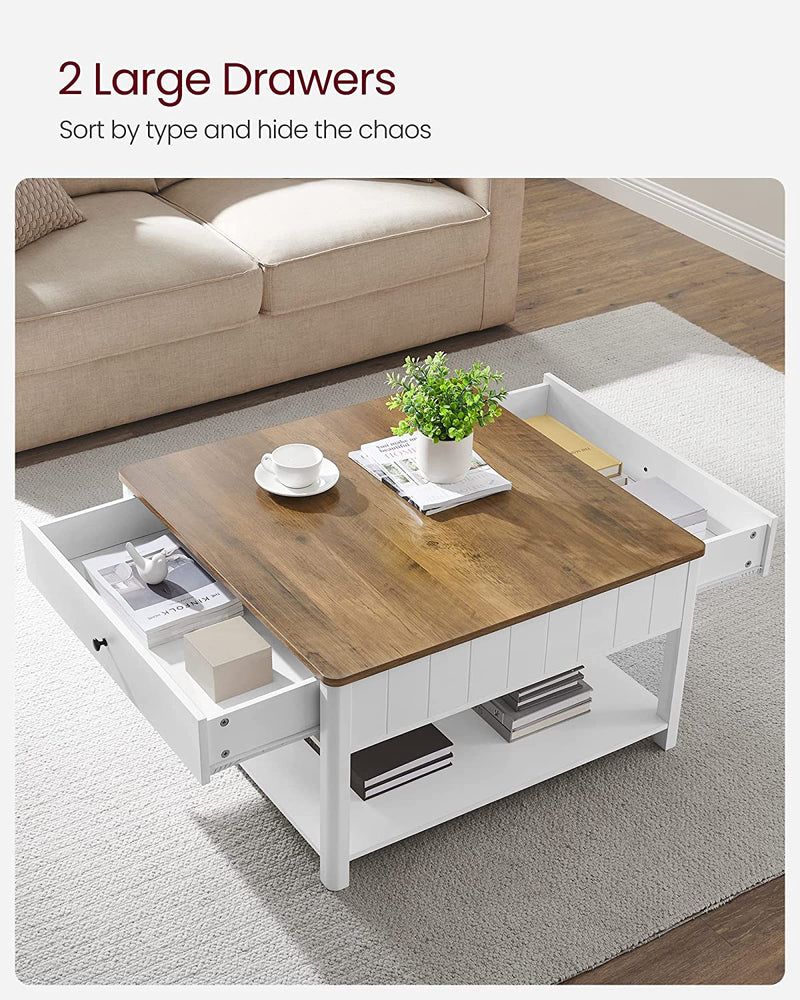 Vasagle Coffee Table With 2 Large Drawers 80 x 80 x 45 cm